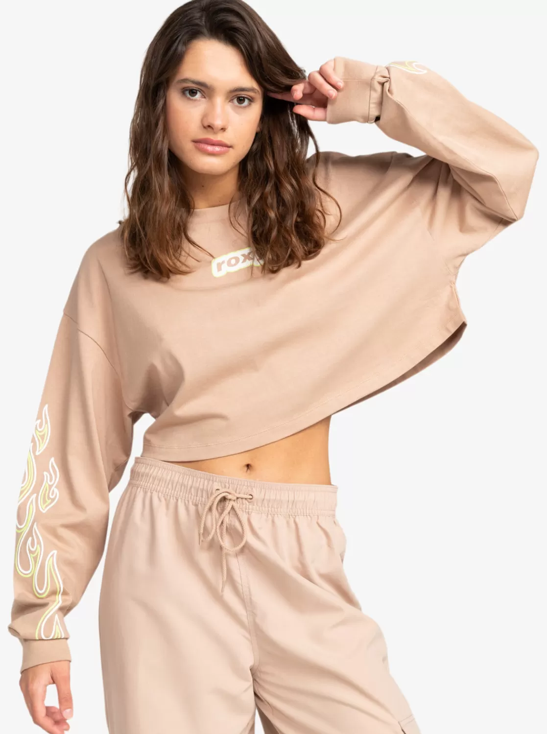 Active Collection Cropped Oversized Long Sleeve T-Shirt-ROXY Flash Sale