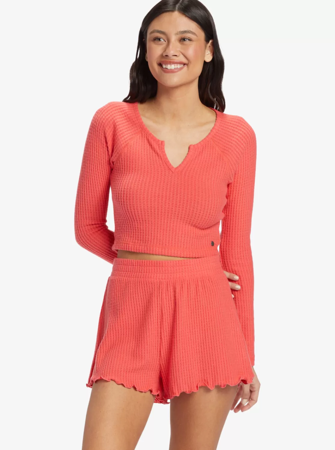 Cropped Long Sleeve Waffle Top-ROXY Outlet