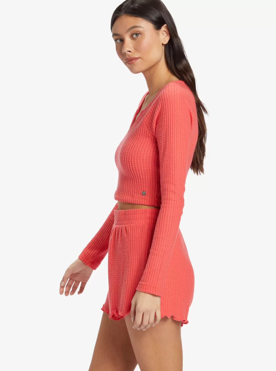 Cropped Long Sleeve Waffle Top-ROXY Outlet