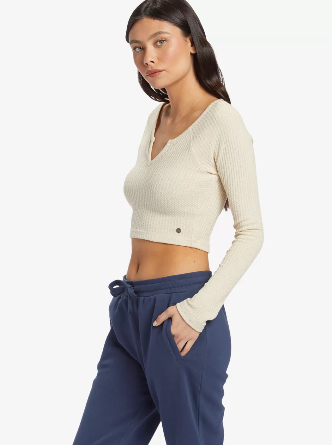 Cropped Long Sleeve Waffle Top-ROXY Best