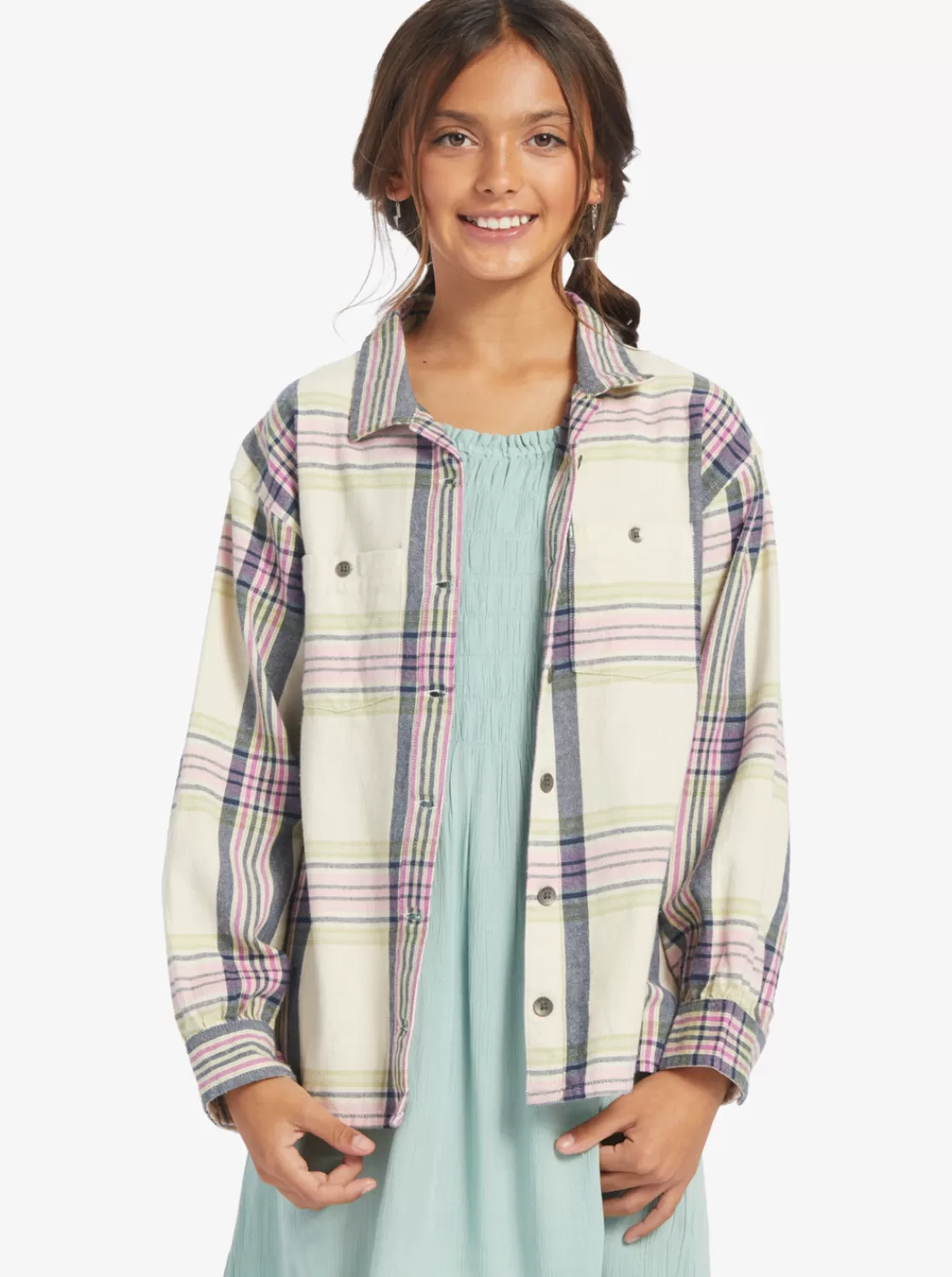 Girls 4-16 Something Beautiful Plaid Oversized Shirt-ROXY Hot