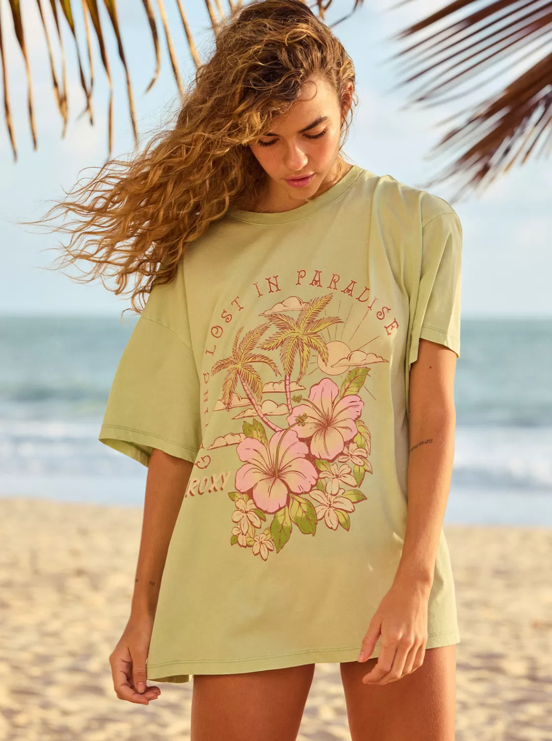 Hibiscus Paradise Oversized Boyfriend T-Shirt-ROXY Flash Sale