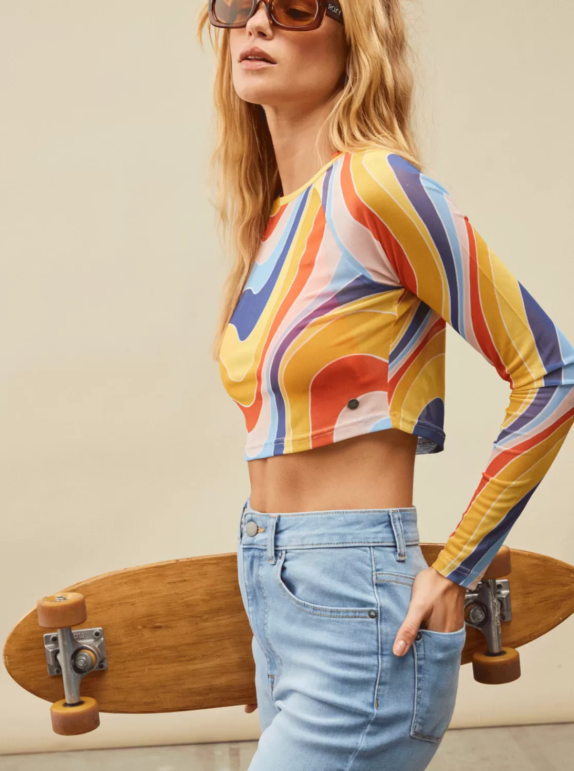 Just A Friend Logn Sleeve Mesh Crop Top-ROXY Fashion