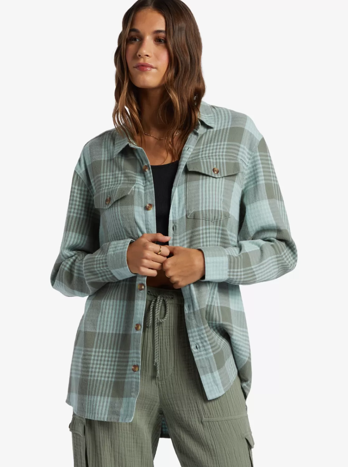 Let It Go Flannel Long Sleeve Shirt-ROXY Discount