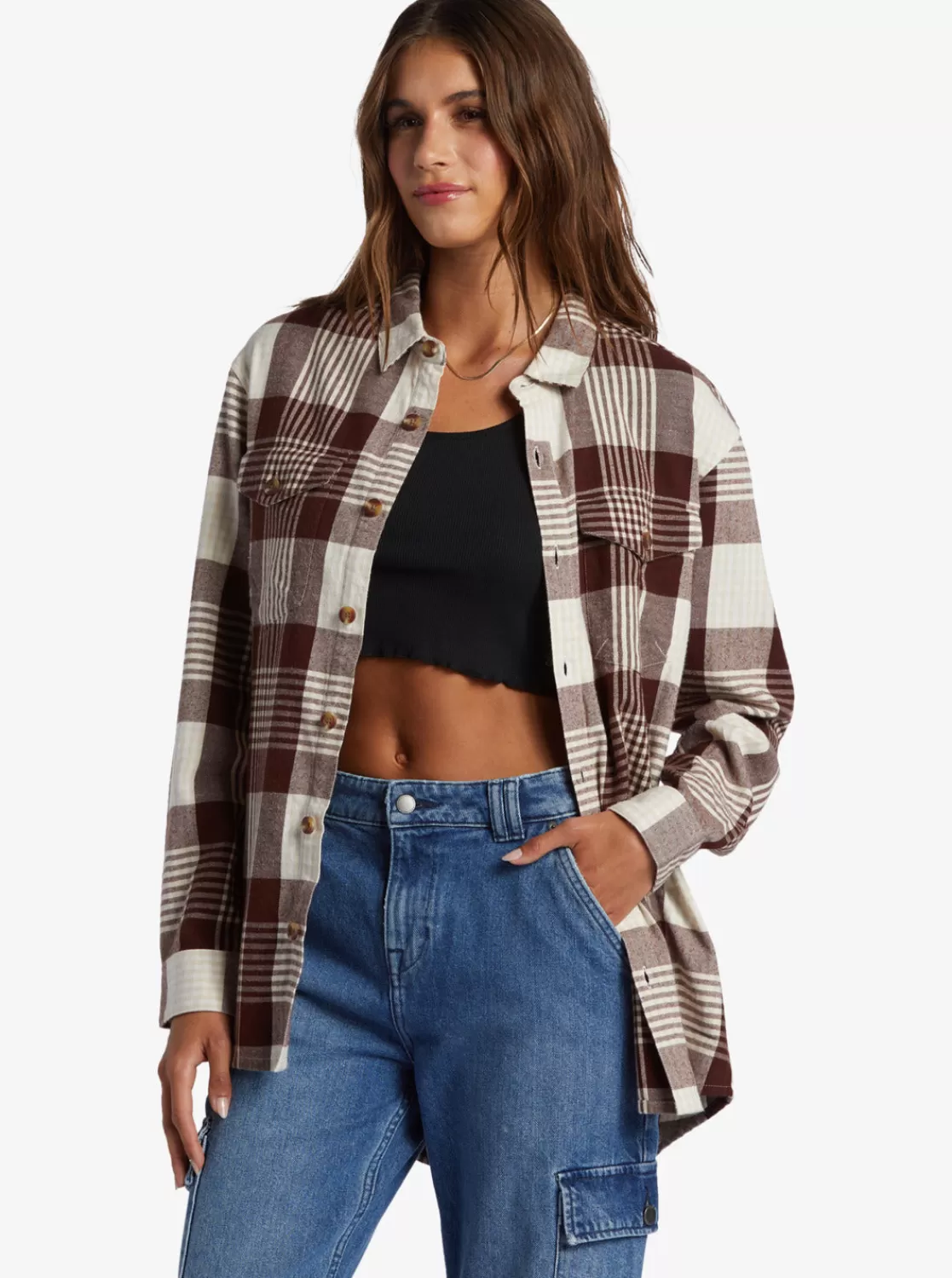 Let It Go Flannel Long Sleeve Shirt-ROXY Best Sale