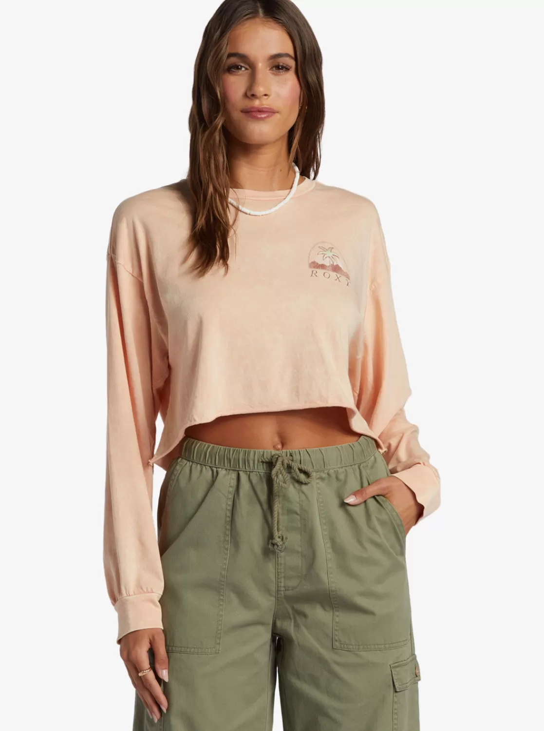 Palm Arcana Cropped Oversized Long Sleeve T-Shirt-ROXY Discount