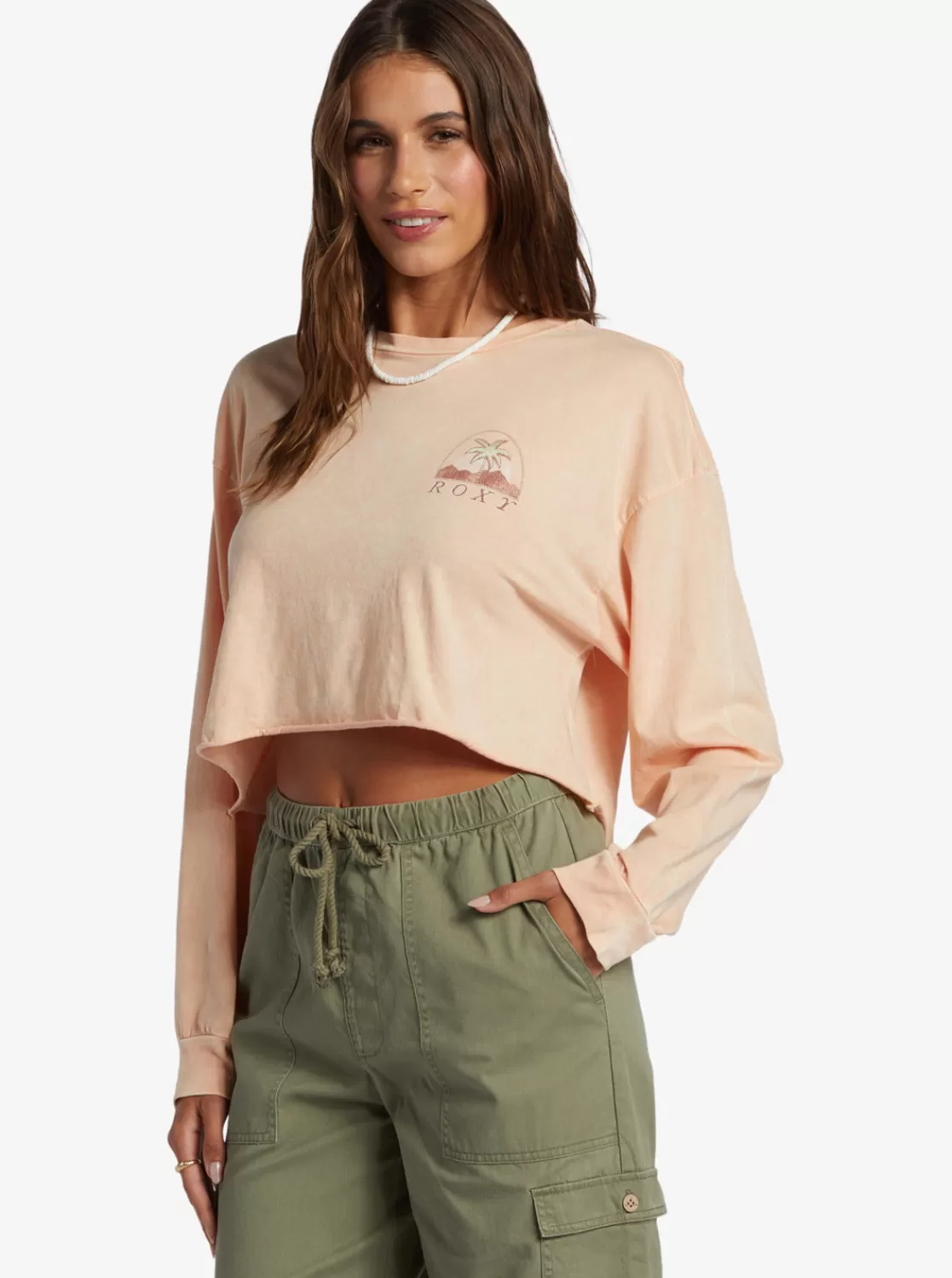 Palm Arcana Cropped Oversized Long Sleeve T-Shirt-ROXY Discount