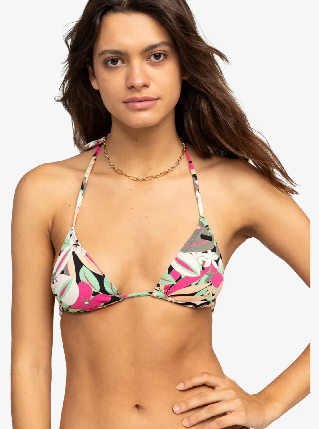 Printed Beach Classics Mini Tiki Tri Bikini Top-ROXY Hot