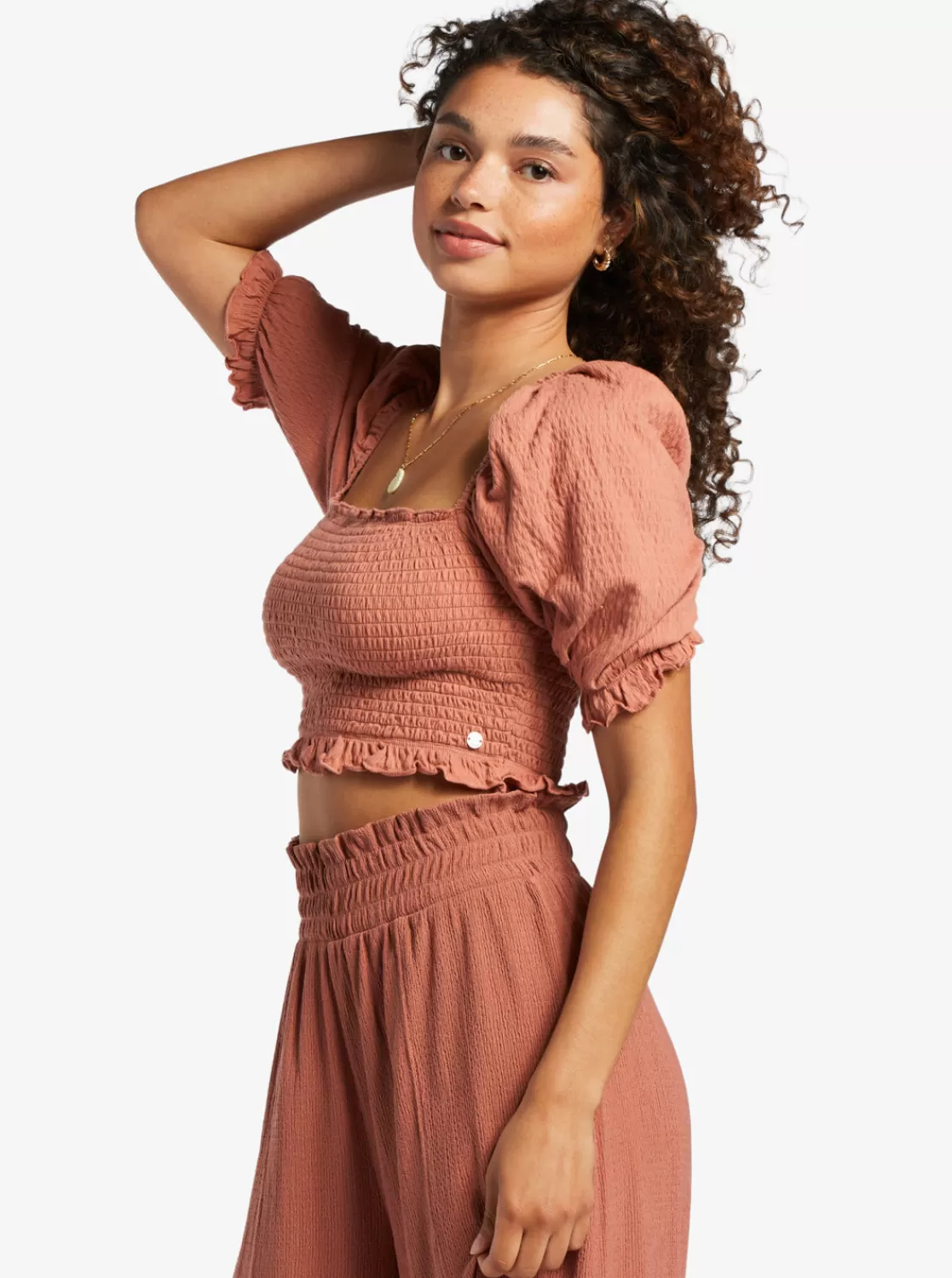 Sunset Walks Puff Sleeve Crop Top-ROXY Clearance