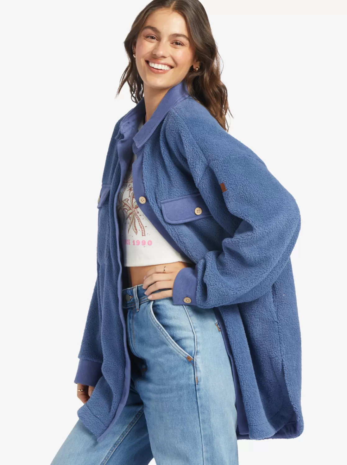 Switch Up Sherpa Fleece Overshirt-ROXY Hot