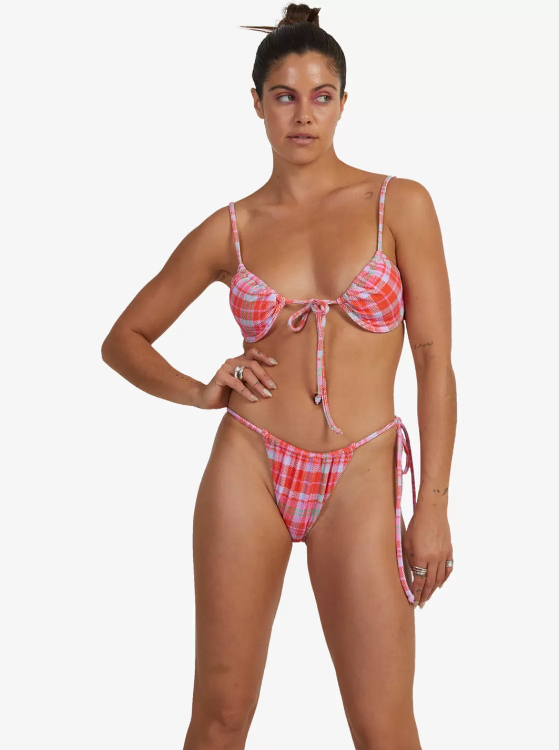 Tartan Times Tie-Side Bikini Bottoms-ROXY Store